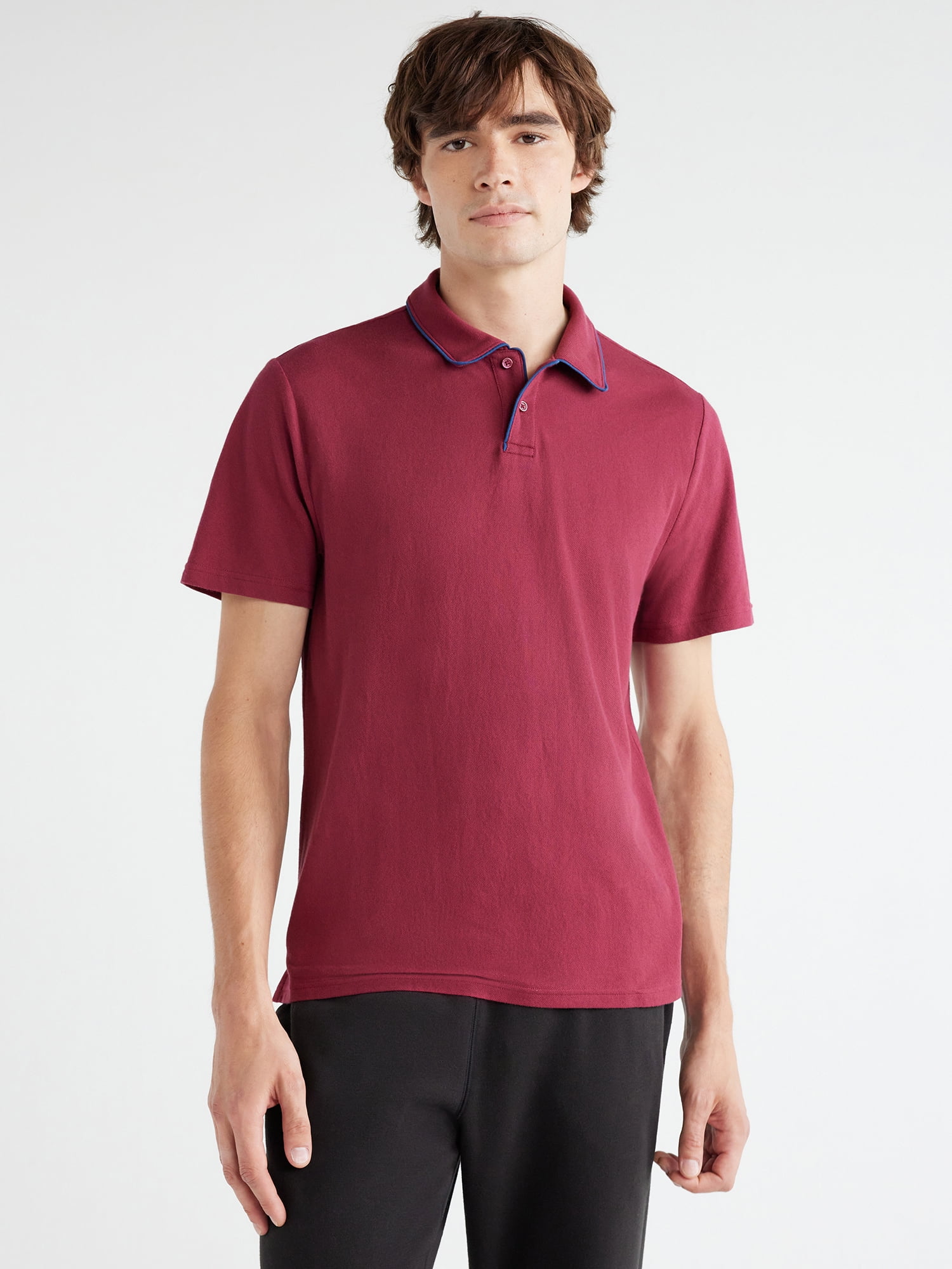 Free Assembly Men's Pique Knit Polo Shirt with Short Sleeves, Sizes XS