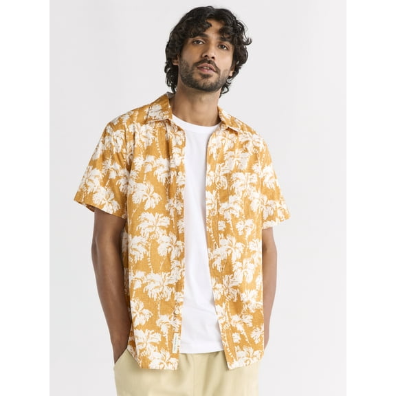 Free Assembly Men's Print Poplin Shirt with Short Sleeves, Sizes XS-3XL