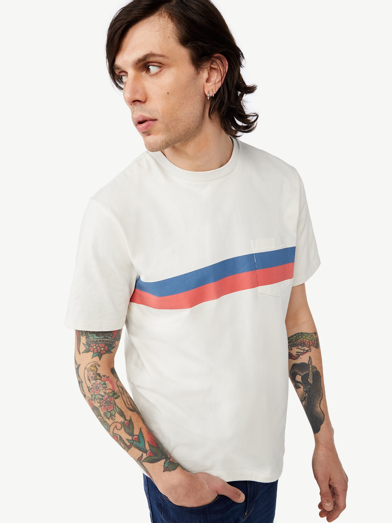Free Assembly Men's Printed Stripe Pocket T Shirt   Walmart.com