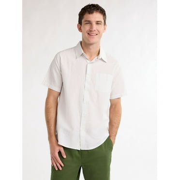 Free Assembly Men's Seersucker Button Front Shirt with Short Sleeves, Sizes XS-3XL