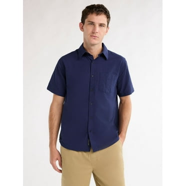 Free Assembly Men's Seersucker Button Front Shirt with Short Sleeves, Sizes XS-XXXL