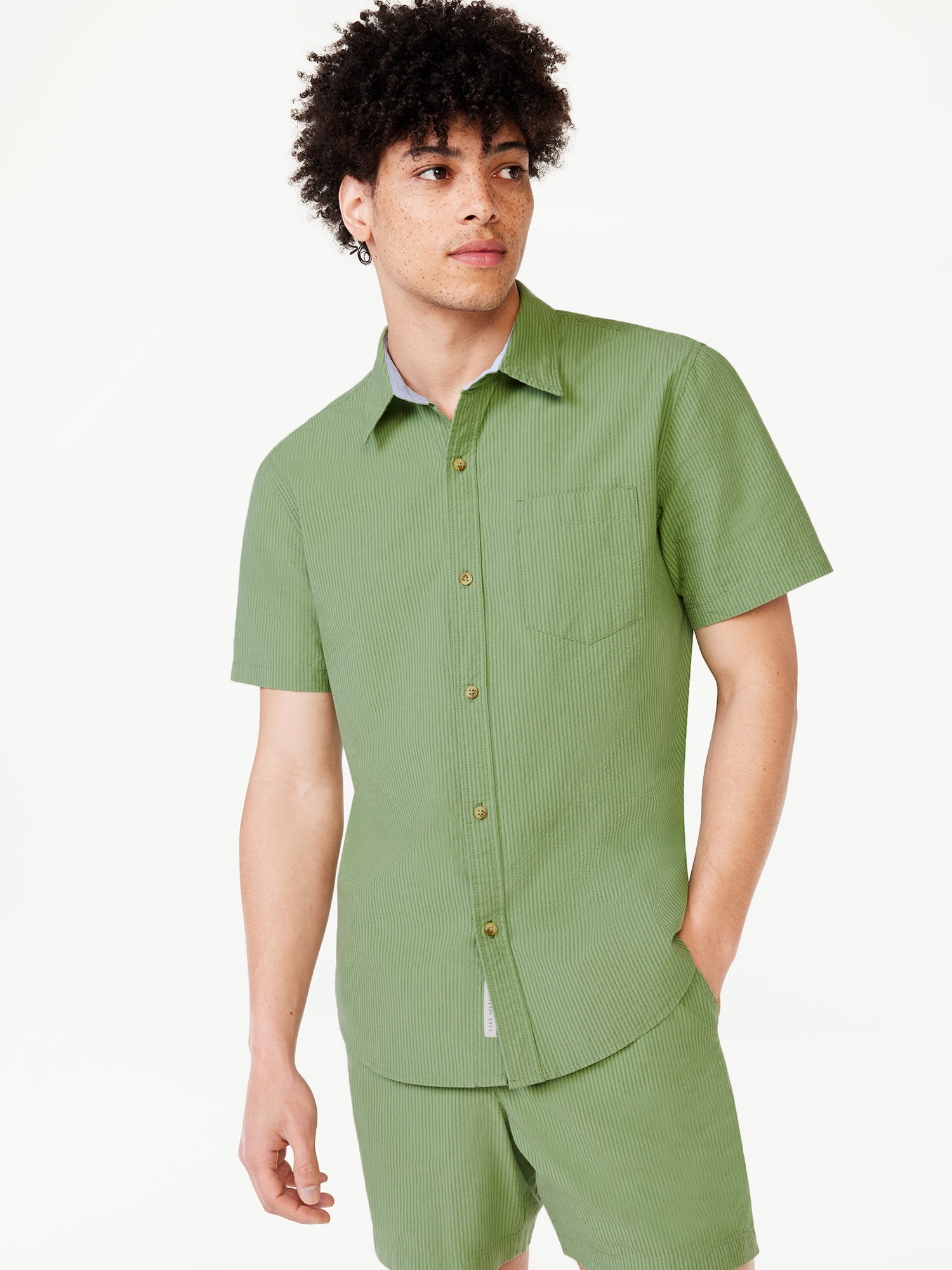 Free Assembly Men's Seersucker Shirt with Short Sleeves
