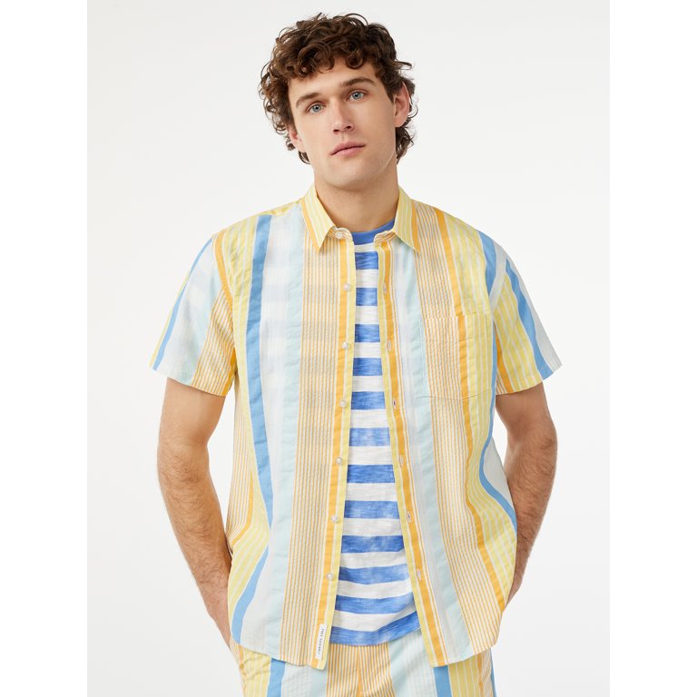 Free Assembly Men's Seersucker Stripe Shirt with Short Sleeves