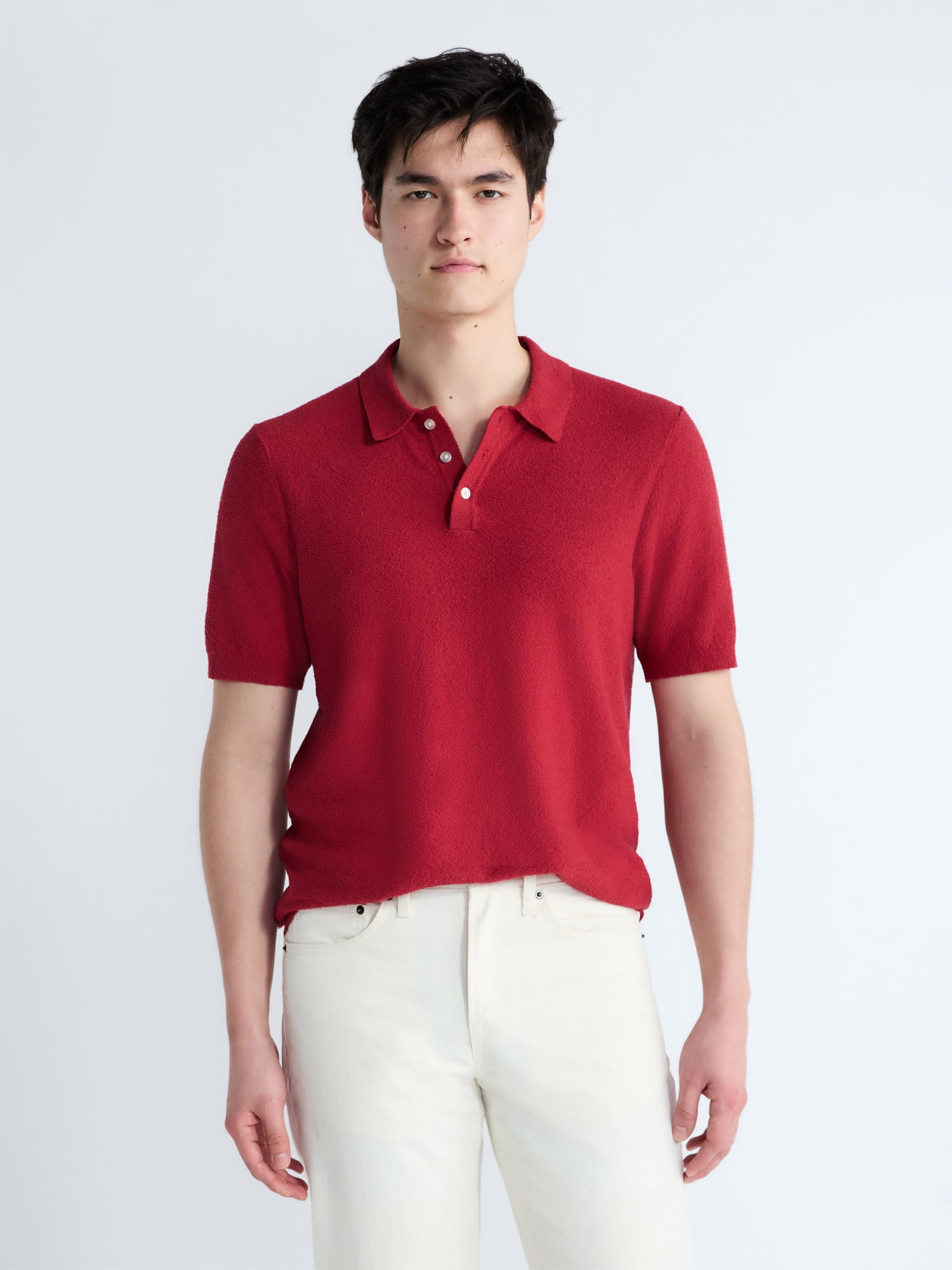 Free Assembly Men's Boucle Polo Sweater with Short Sleeves, Sizes XS-3XL