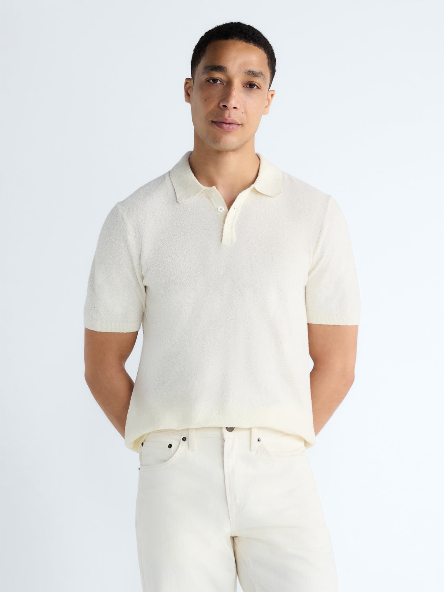 Free Assembly Men's Boucle Polo Sweater with Short Sleeves, Sizes XS-3XL