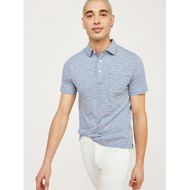 Free Assembly Men's Short Sleeve Stripe Polo Shirt with Pocket ...