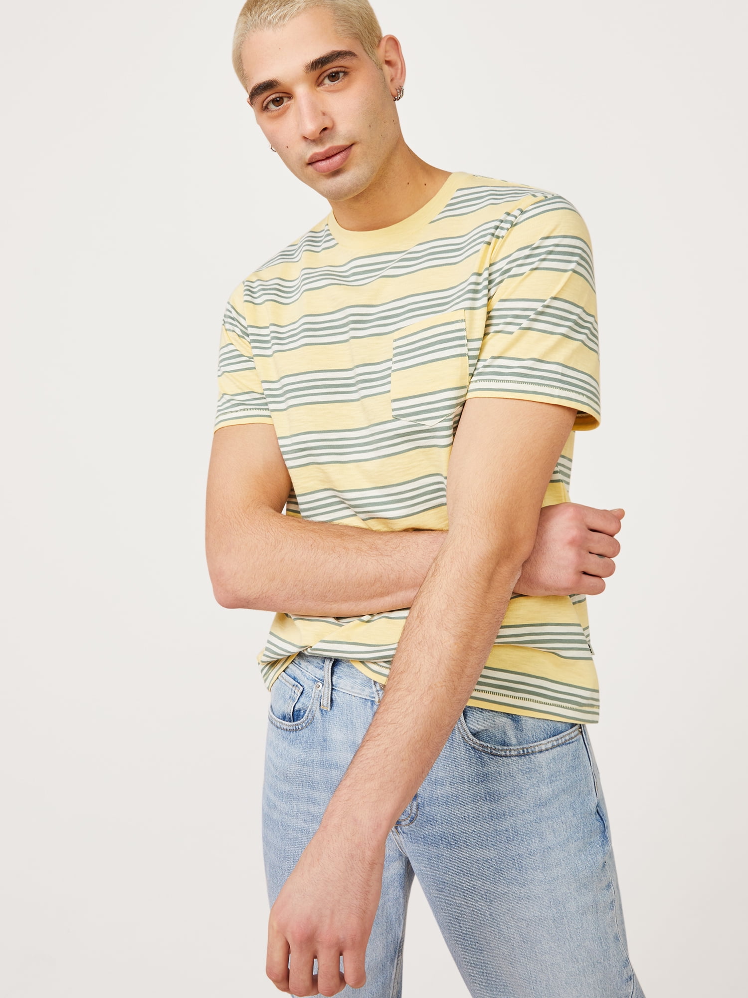 Free Assembly Men's Short Sleeve Striped Pocket T-Shirt 