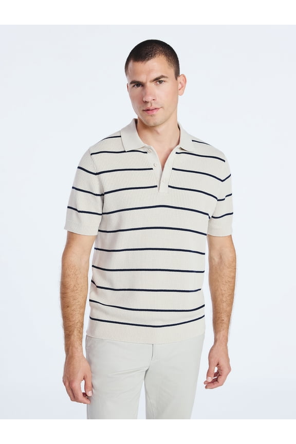 Men's Textured Stripe Polo Sweater with Short Sleeves, Sizes S-3XL