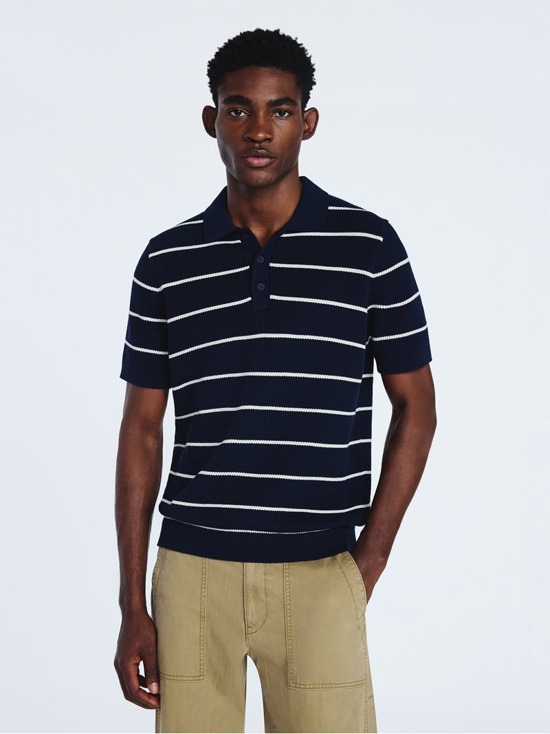 Free Assembly Men's Textured Stripe Polo Sweater with Short