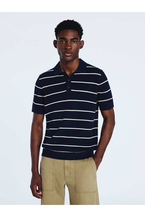 Men's Textured Stripe Polo Sweater with Short Sleeves, Sizes S-3XL