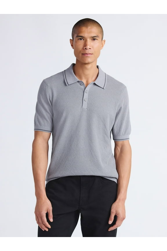 Men's Textured Tipped Polo Shirt with Short Sleeves, Sizes S-3XL