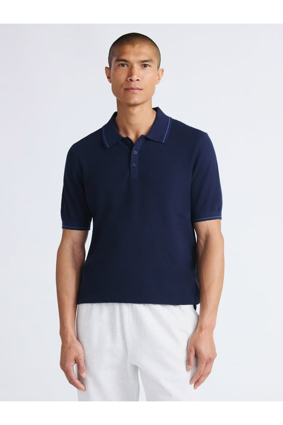Men's Textured Tipped Polo Shirt with Short Sleeves, Sizes S-3XL