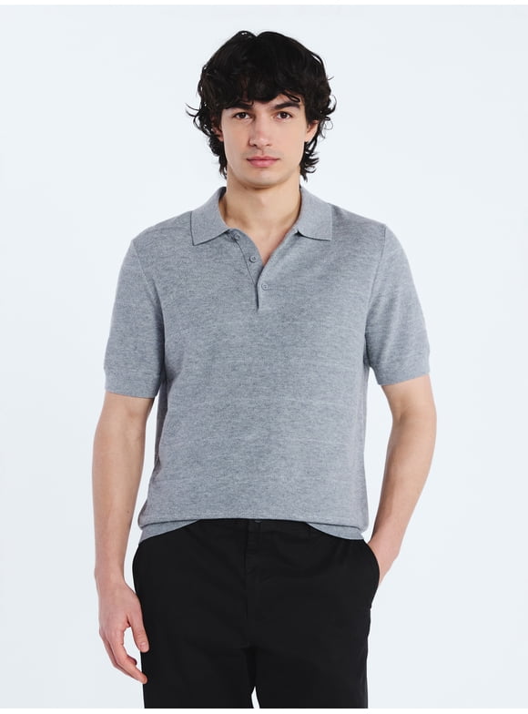 Men's Textured Stripe Polo Sweater with Short Sleeves, Sizes S-3XL