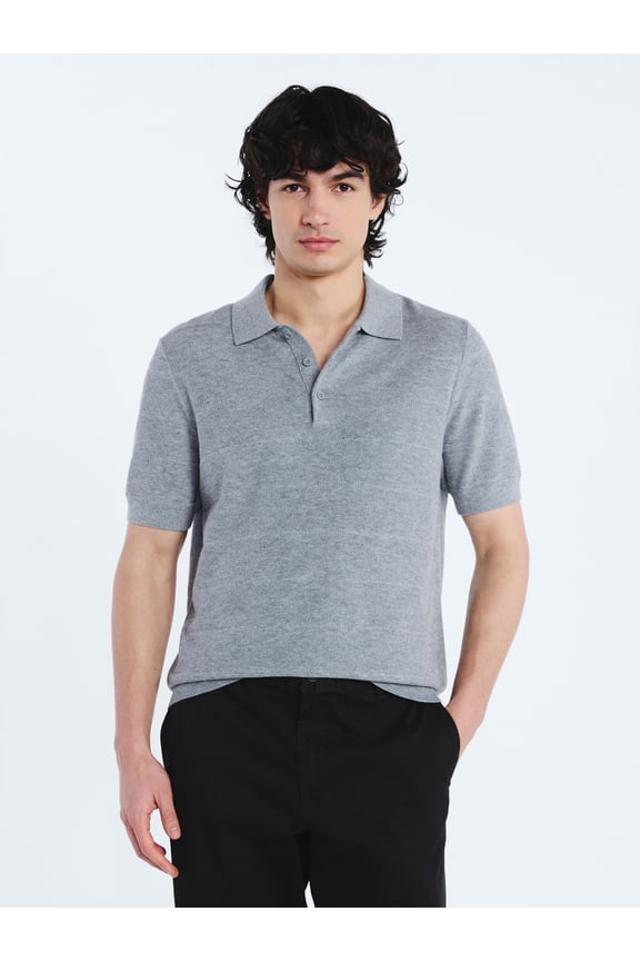 Men's Textured Stripe Polo Sweater with Short Sleeves, Sizes S-3XL