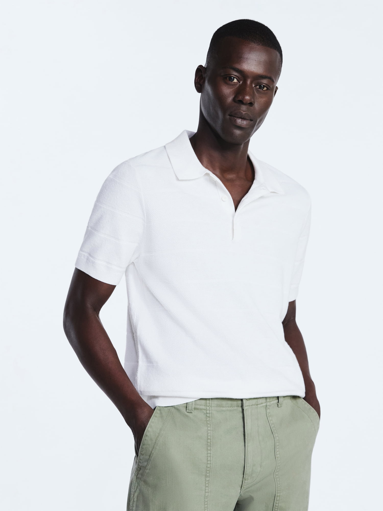 Free Assembly Men's Textured Stripe Polo Sweater with Short Sleeves, Sizes S-3XL