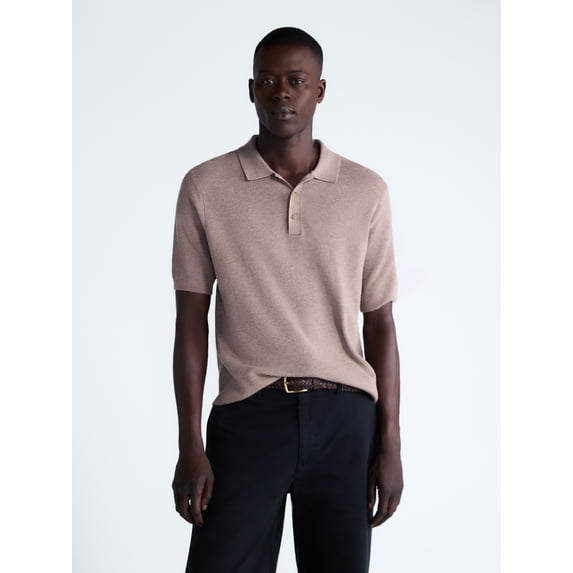 Free Assembly Men's Textured Polo Sweater with Short Sleeves, Lightweight, Sizes XS-3XL