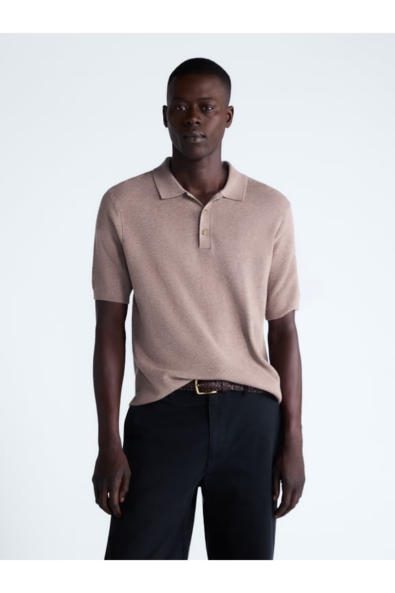 Men's Textured Polo Sweater with Short Sleeves, Lightweight, Sizes XS-3XL