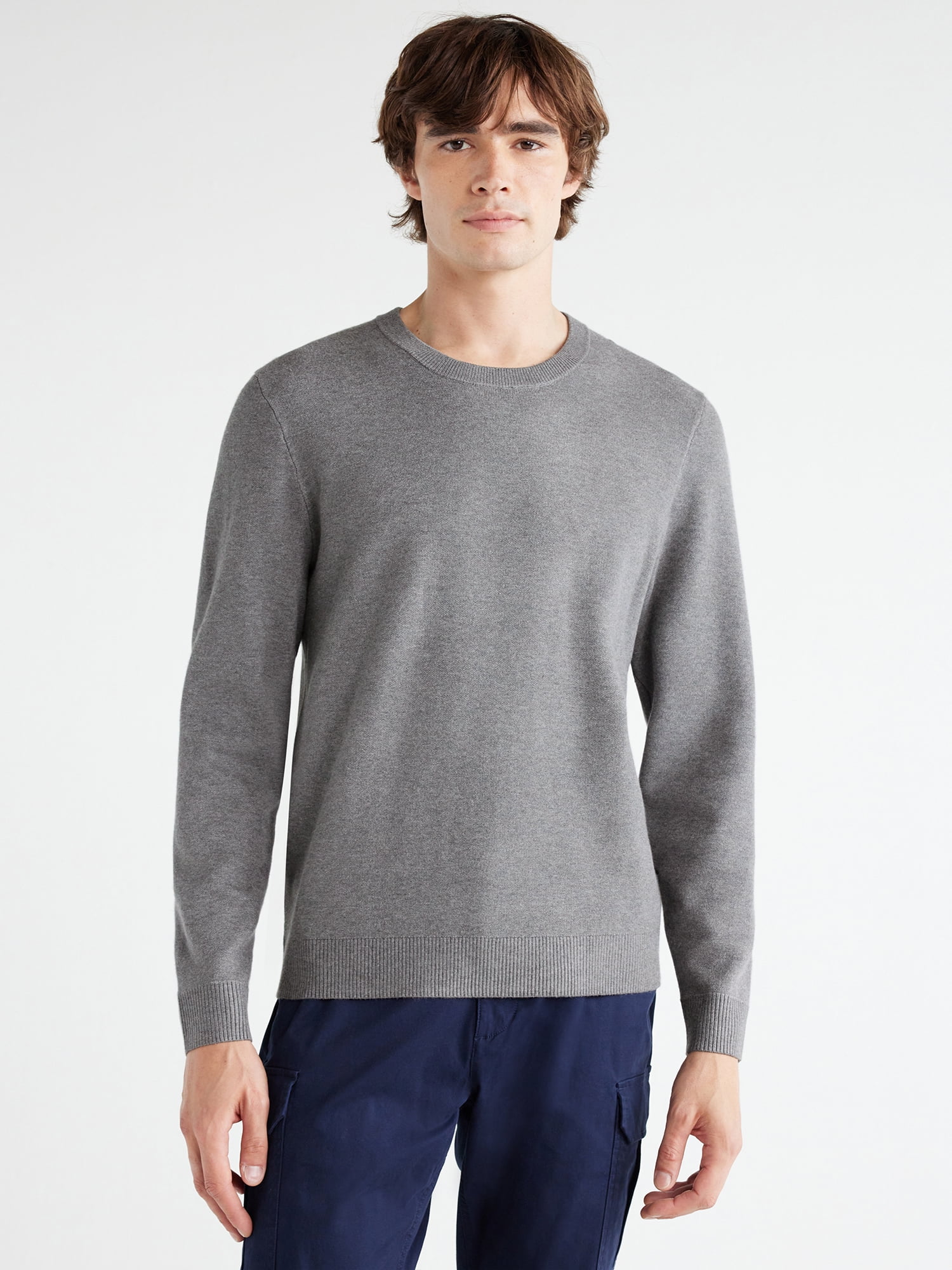 Free Assembly Men's Solid Crewneck Sweater with Long Sleeves, Sizes XS ...