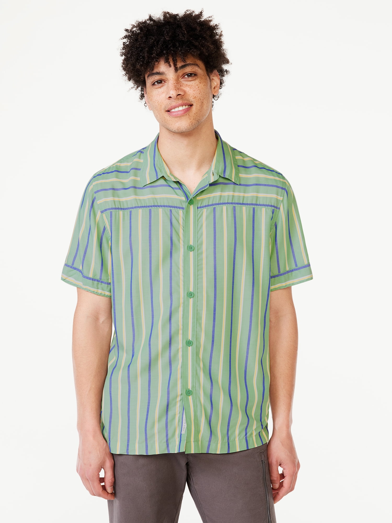 Free Assembly Men's Striped Shirt with Short Sleeves