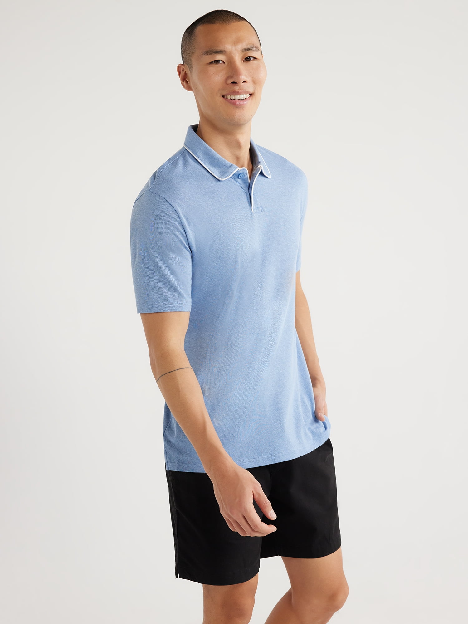Free Assembly Men's Taped Oxford Pique Polo Shirt with Short Sleeves ...
