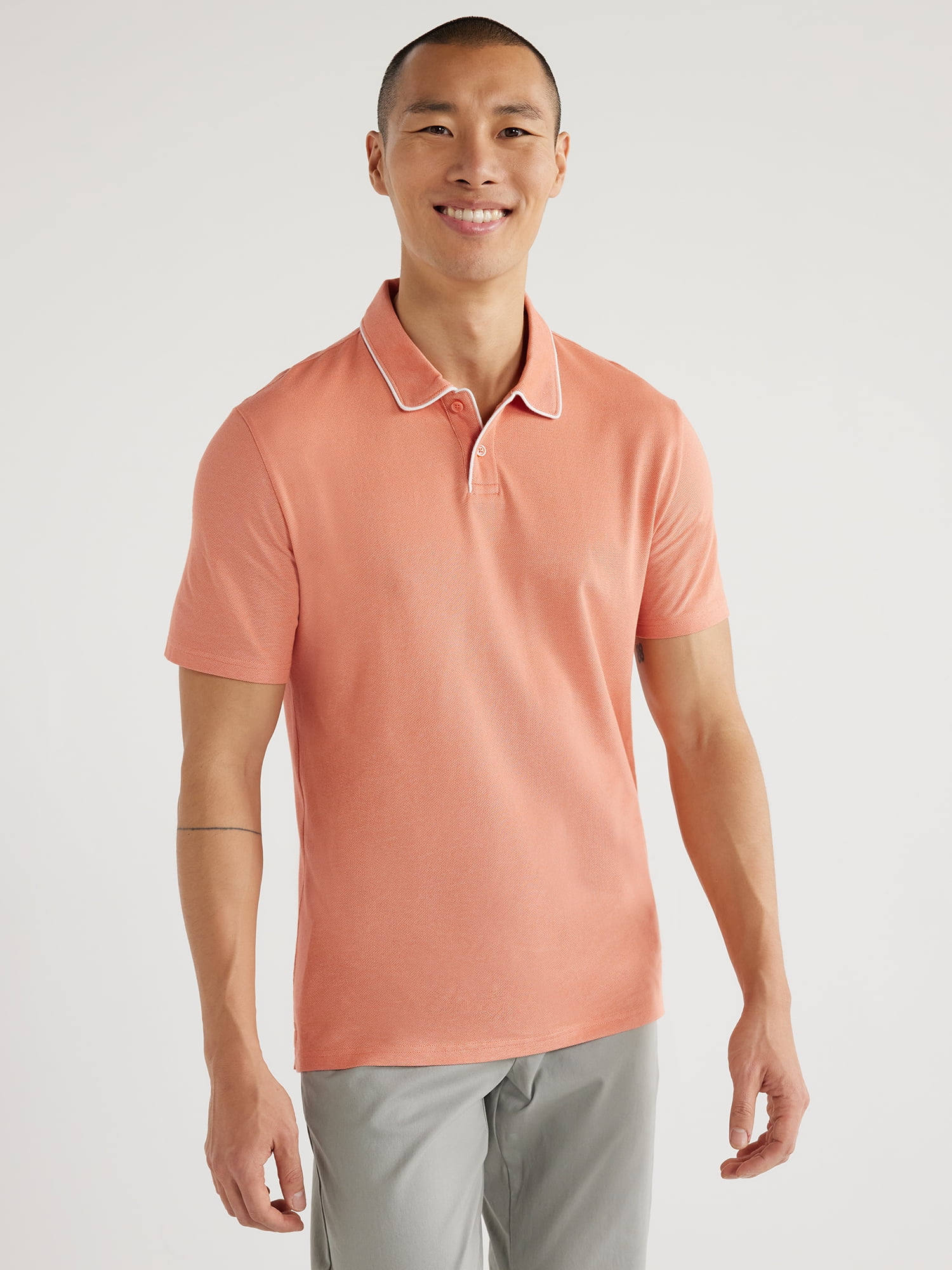 Free Assembly Men's Taped Oxford Pique Polo Shirt with Short