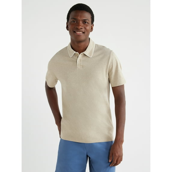 Free Assembly Men's Taped Oxford Pique Polo Shirt with Short Sleeves, Sizes S-3XL