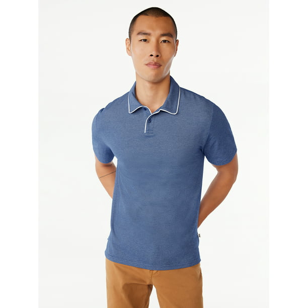 Free Assembly Men's Taped Oxford Pique Polo Shirt with Short Sleeves ...