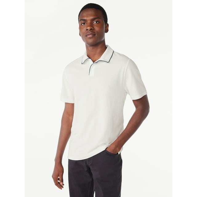 Free Assembly Men's Taped Oxford Pique Polo Shirt with Short Sleeves ...