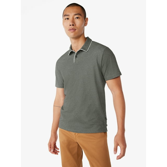 Free Assembly Men's Taped Oxford Pique Polo Shirt with Short Sleeves ...