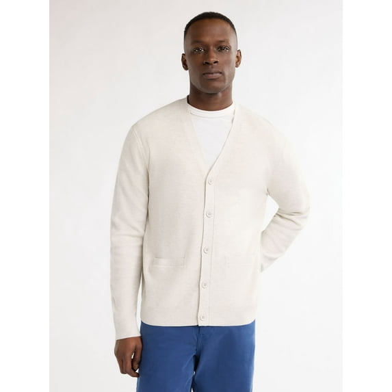 Free Assembly Men's Textured Cozy Yarn Cardigan Sweater with Long Sleeves, Sizes XS-XXXL