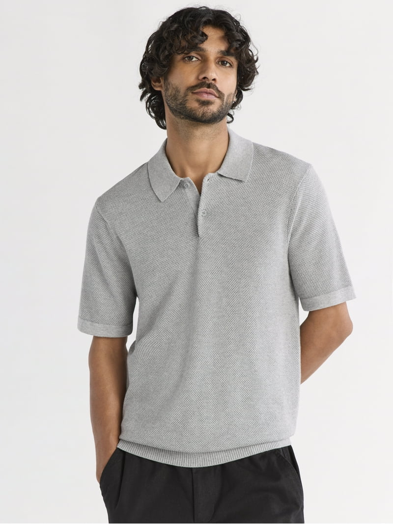 Free Assembly Men's Textured Sweater Polo with Short Sleeves