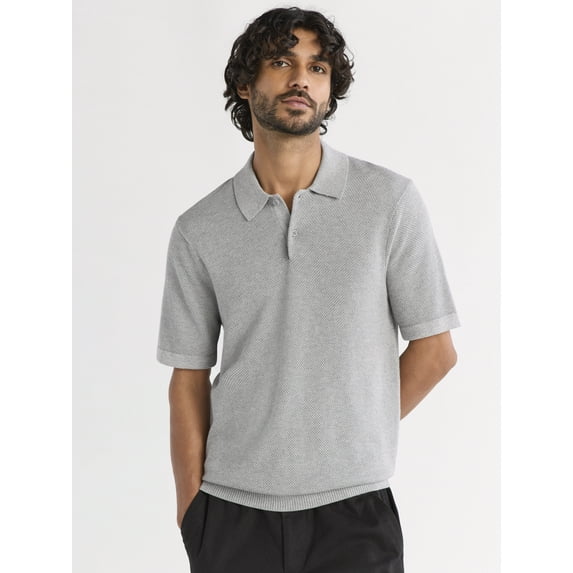 Free Assembly Men's Textured Sweater Polo with Short Sleeves, Sizes S-3XL