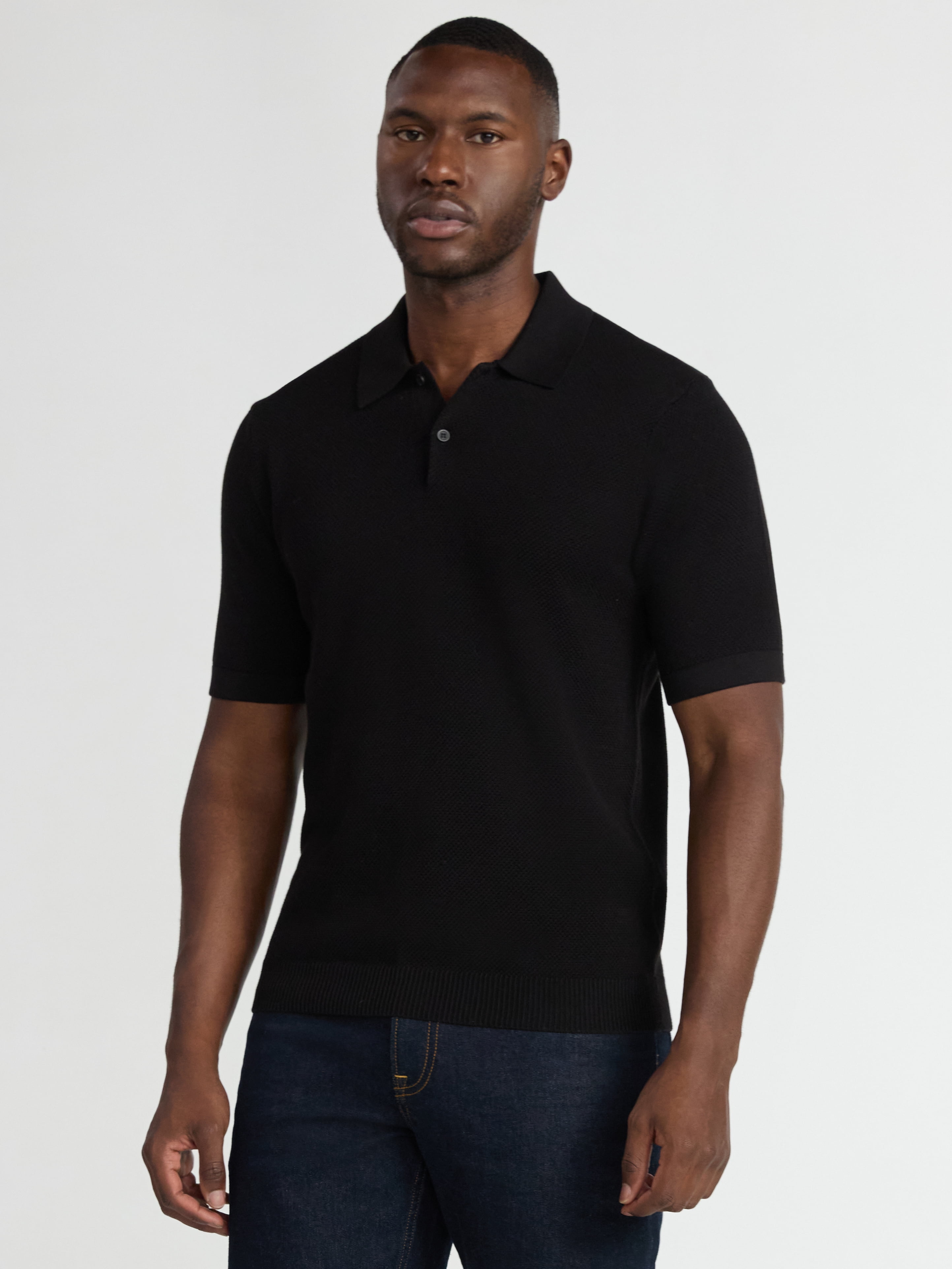 Free Assembly Men's Textured Sweater Polo with Short Sleeves