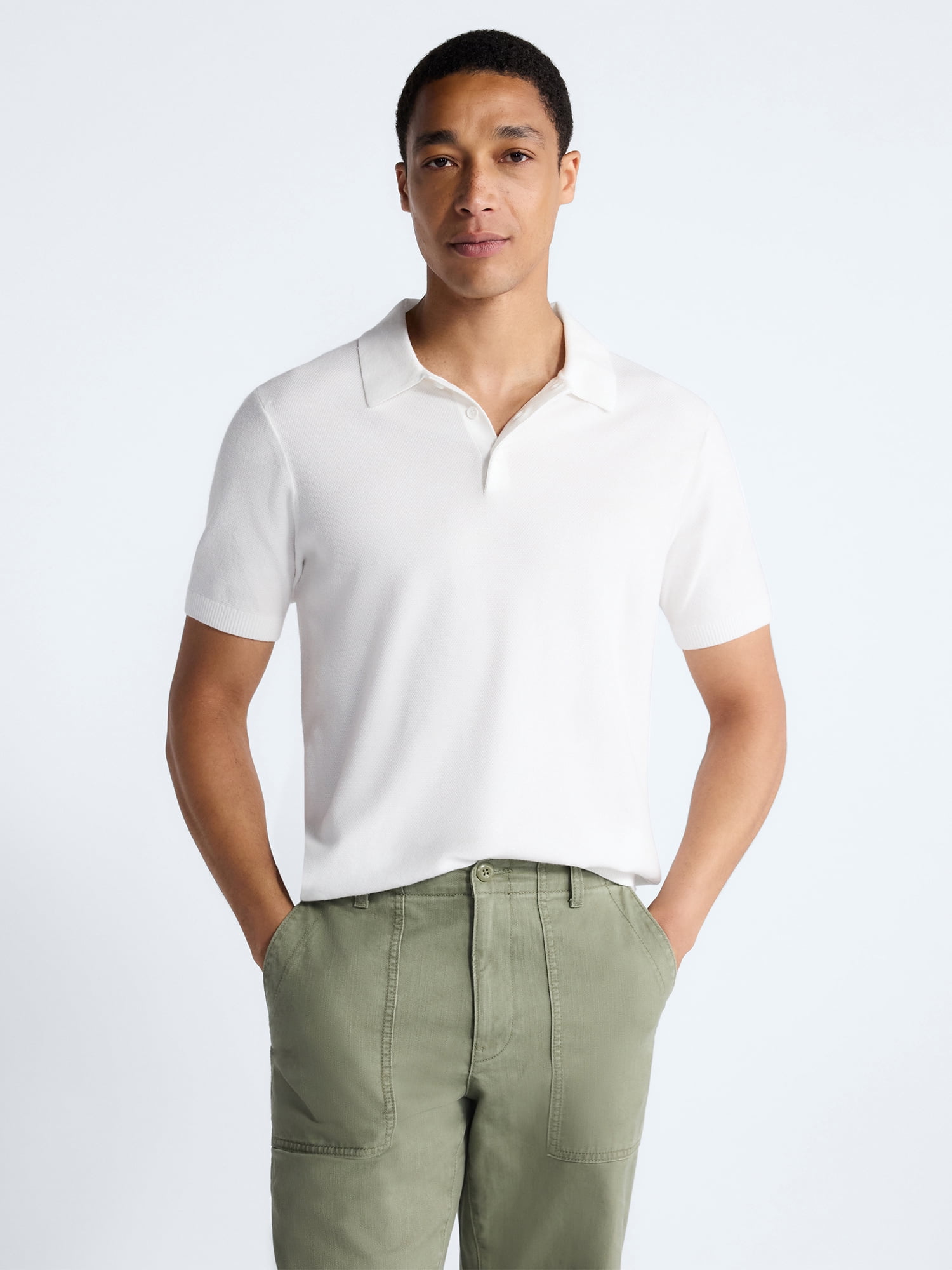Free Assembly Men's Textured Polo Sweater with Short Sleeves, Sizes S-3XL