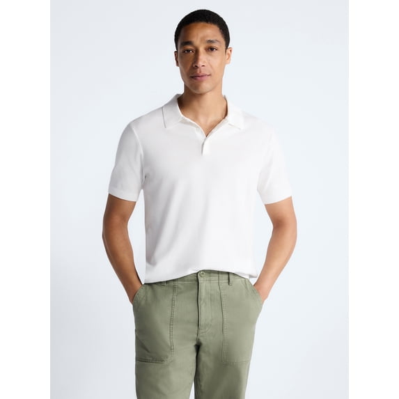 Free Assembly Men's Textured Polo Sweater with Short Sleeves, Sizes S-3XL