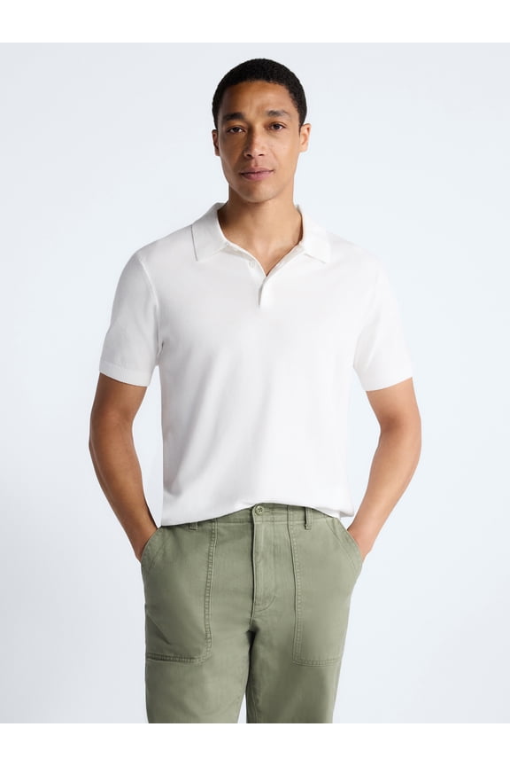 Men's Textured Polo Sweater with Short Sleeves, Sizes S-3XL