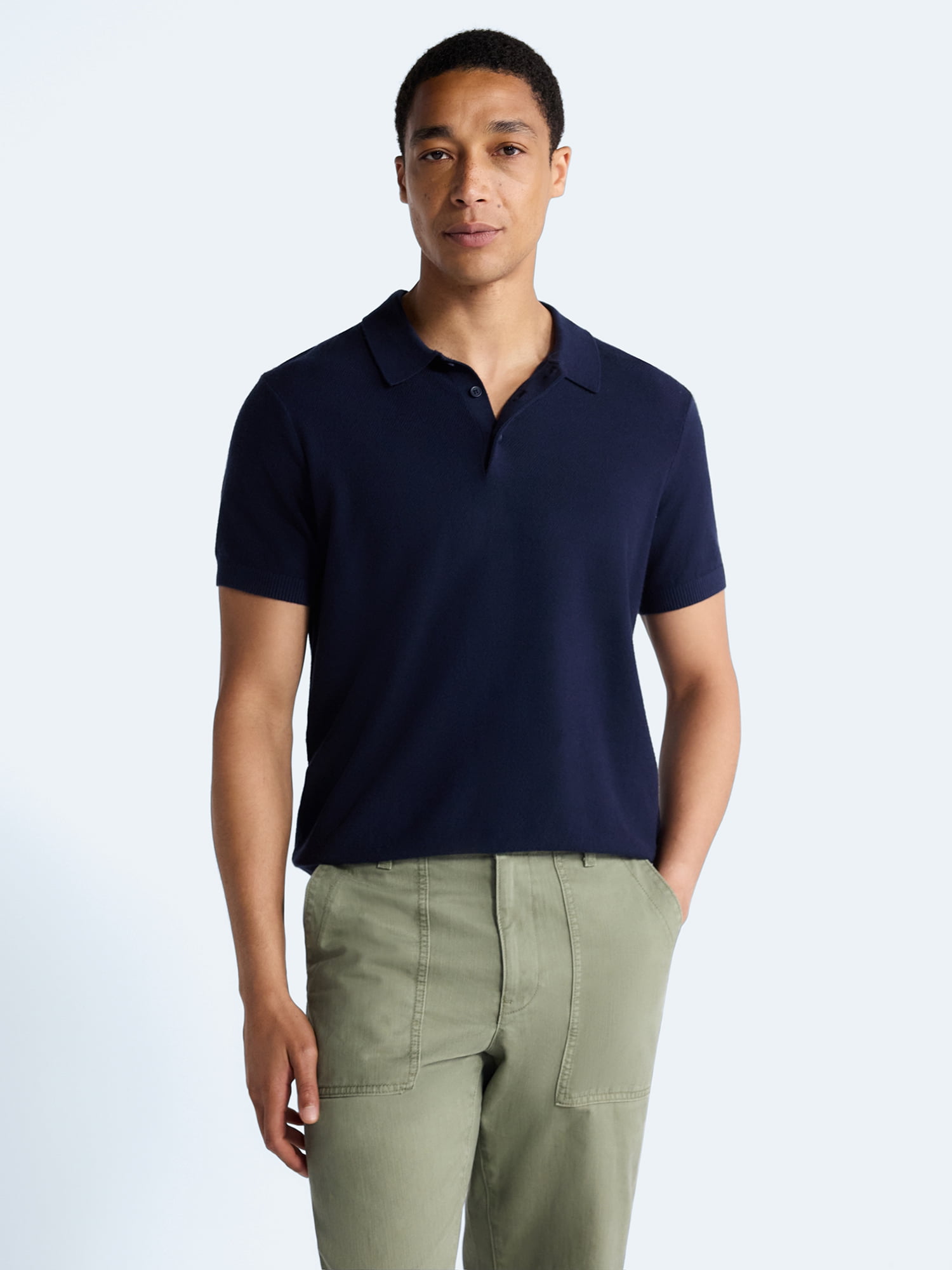 Free Assembly Men's Textured Polo Sweater with Short Sleeves, Sizes S-3XL