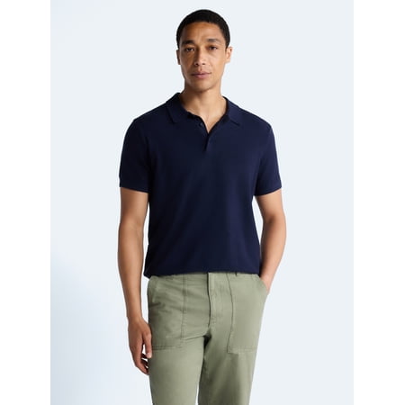 Free Assembly Men's Textured Polo Sweater with Short Sleeves, Sizes S-3XL