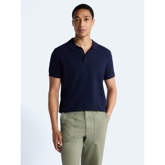 Free Assembly Men's Textured Polo Sweater with Short Sleeves, Sizes S-3XL
