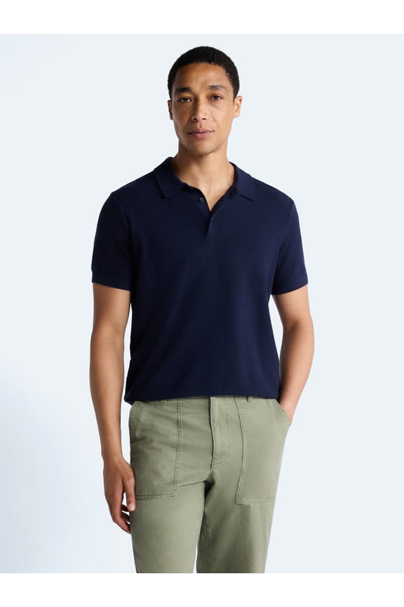 Men's Textured Polo Sweater with Short Sleeves, Sizes S-3XL