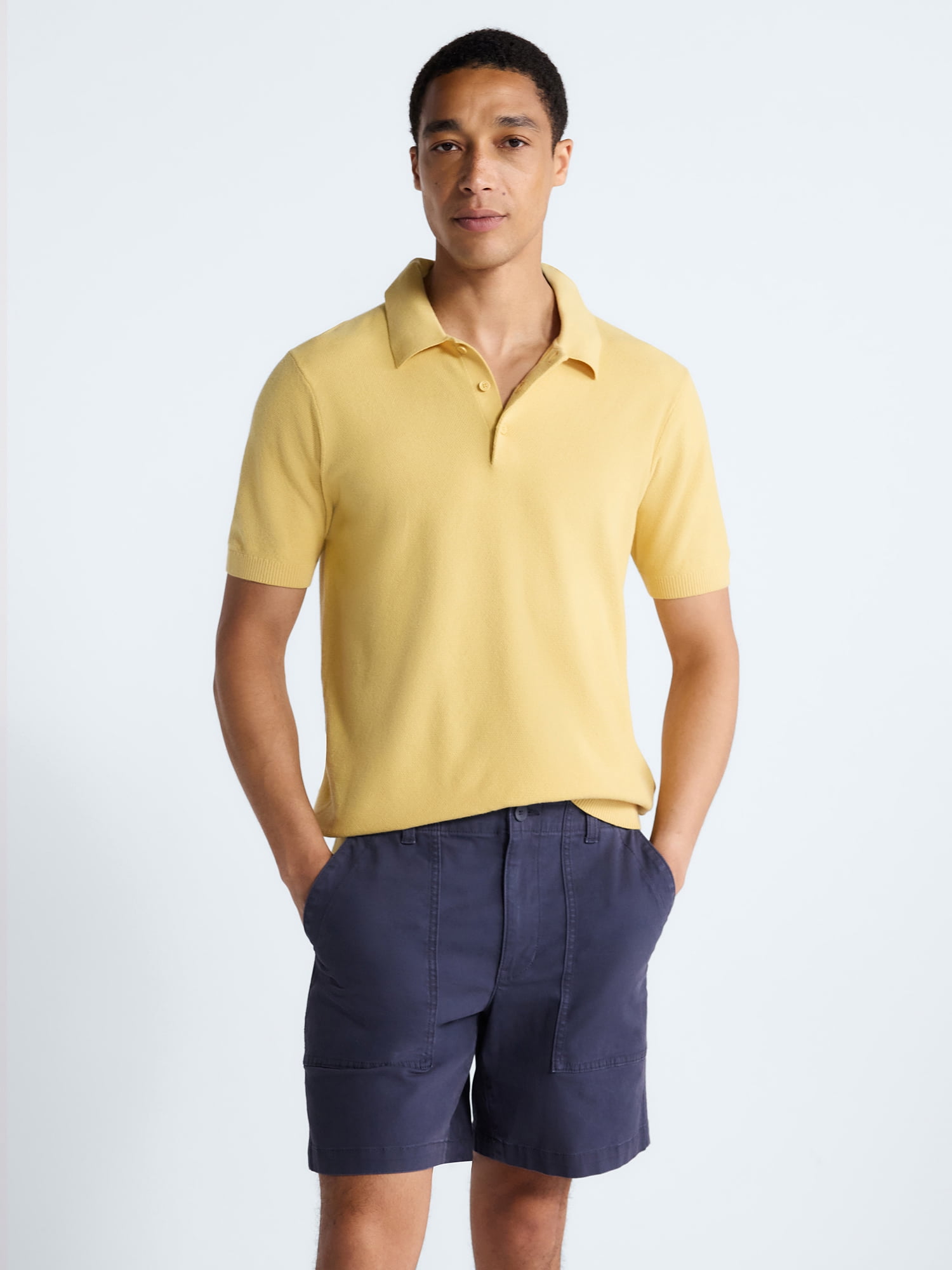 Free Assembly Men's Textured Polo Sweater with Short Sleeves, Sizes S-3XL