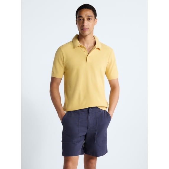 Free Assembly Men's Textured Polo Sweater with Short Sleeves, Sizes S-3XL