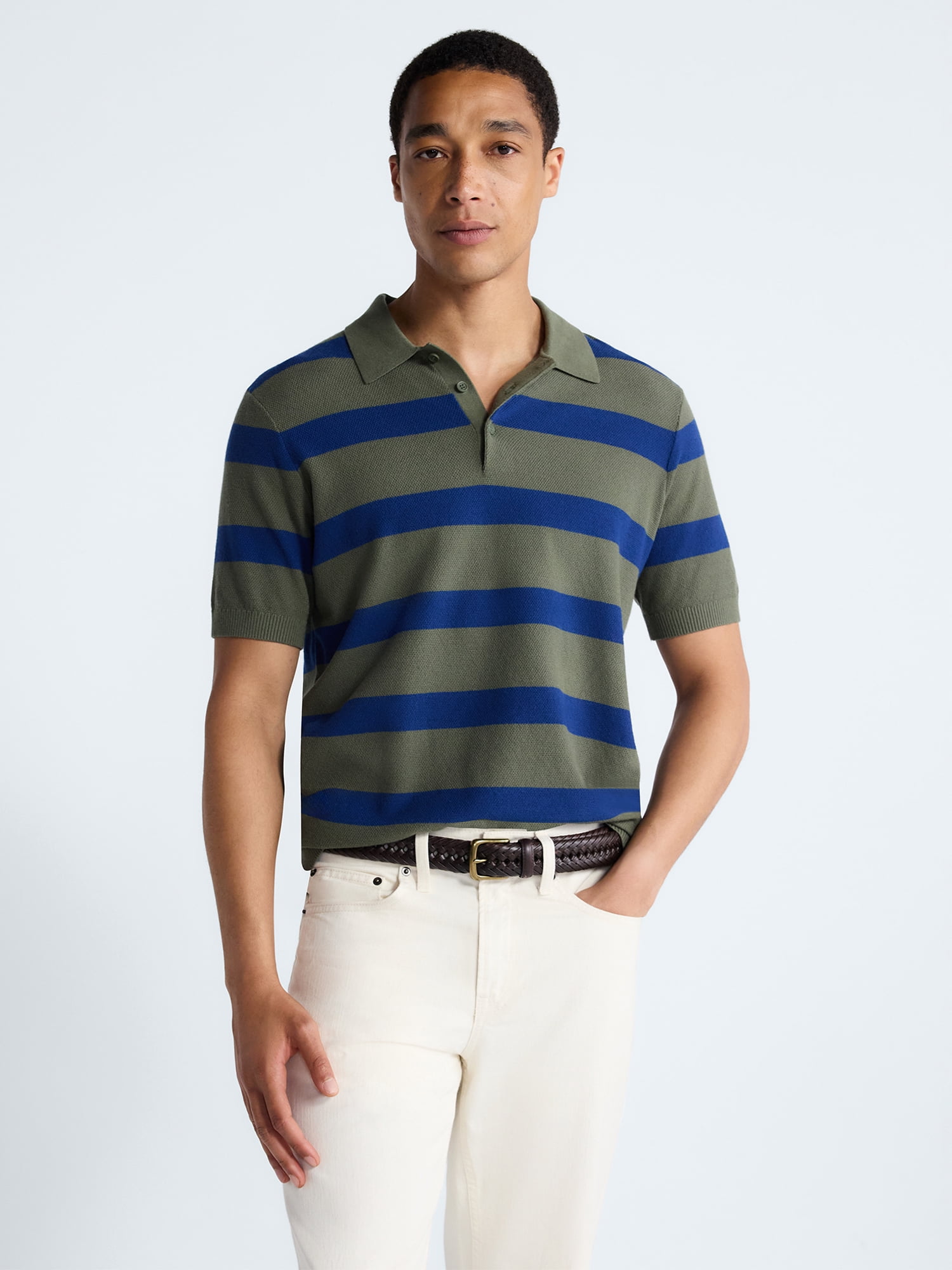 Free Assembly Men's Textured Polo Sweater with Short Sleeves, Sizes S-3XL