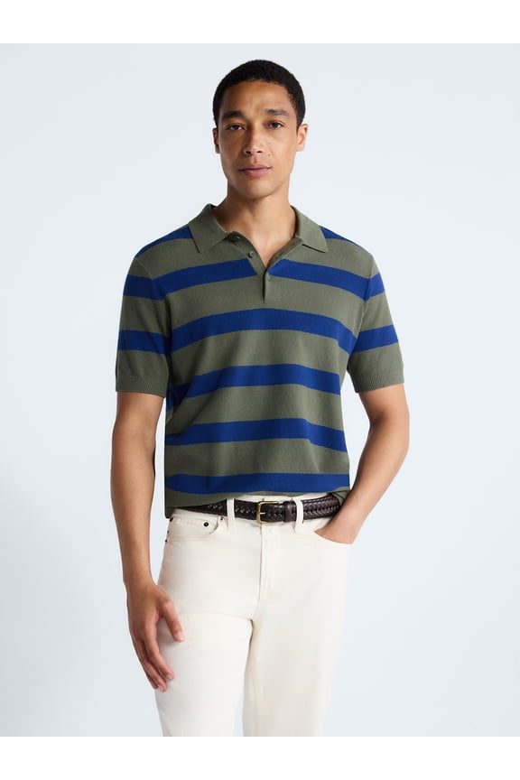 Men's Textured Polo Sweater with Short Sleeves, Sizes S-3XL