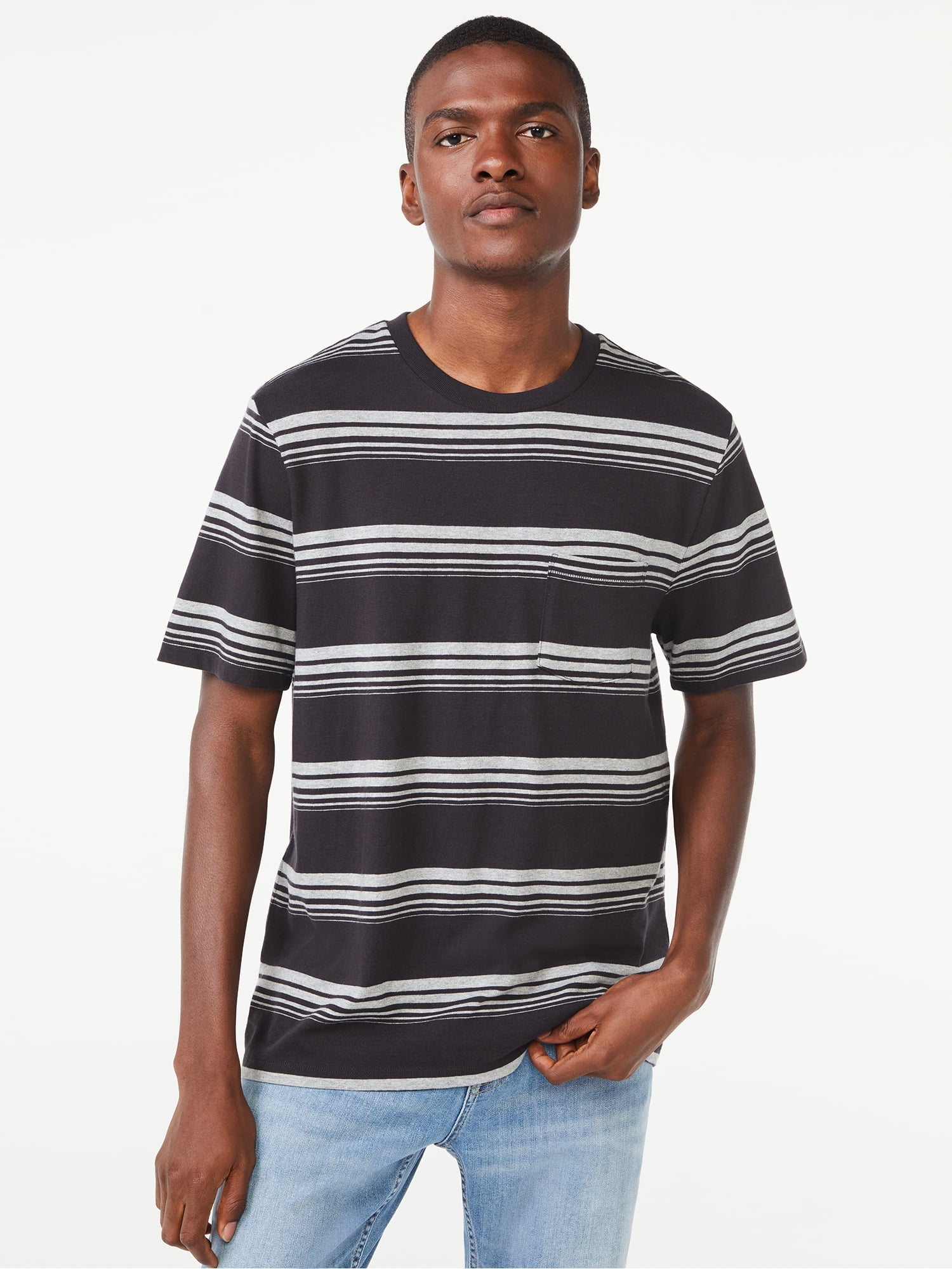 Free Assembly Men's Triple Stripe Crewneck T-Shirt with Short Sleeves ...