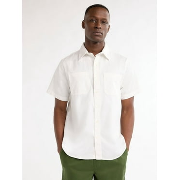 Free Assembly Men’s Two Pocket Utility Button Front Shirt with Short Sleeves, Sizes XS-XXXL
