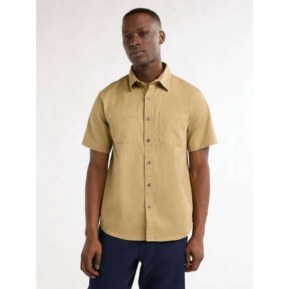 Free Assembly Men’s Two Pocket Utility Button Front Shirt with Short Sleeves, Sizes XS-3XL