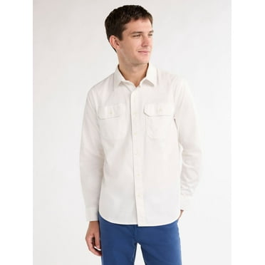 Free Assembly Men’s Two Pocket Utility Button Front Shirt with Long Sleeves, Sizes XS-XXXL