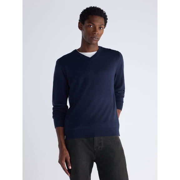 Free Assembly Men's V-Neck Sweater with Long Sleeves, Midweight, Sizes XS-3XLT