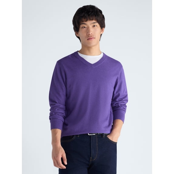 Free Assembly Men's V-Neck Sweater with Long Sleeves, Midweight, Sizes XS-3XLT